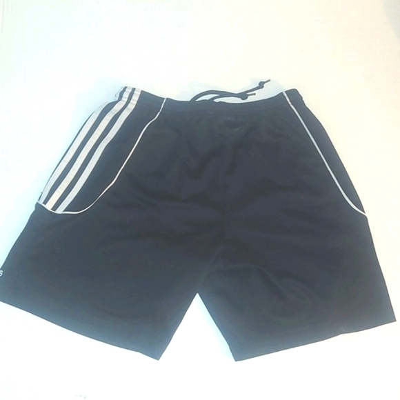Adidas black athletic shorts draw string White stripes size Small S EUC stretchy - Picture 2 of 3